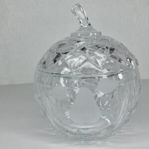WESTERN GERMANY Cut Glass Crystal Apple Dish Jelly Condiment Jar Lid Trinket Box